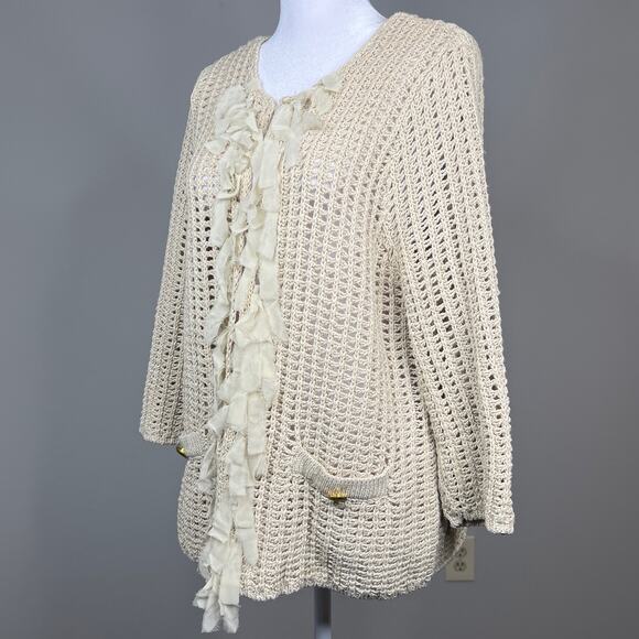 Chicos Size 2 Large Brown Hook Eye Loose Knit Cardigan Sweater 3/4 Sleeve - Picture 6 of 6